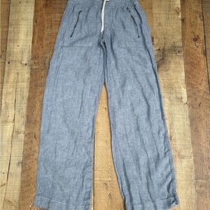 Athleta Cabo Linen Wide Leg Pants Blue Womens Size 0 Zip Pockets